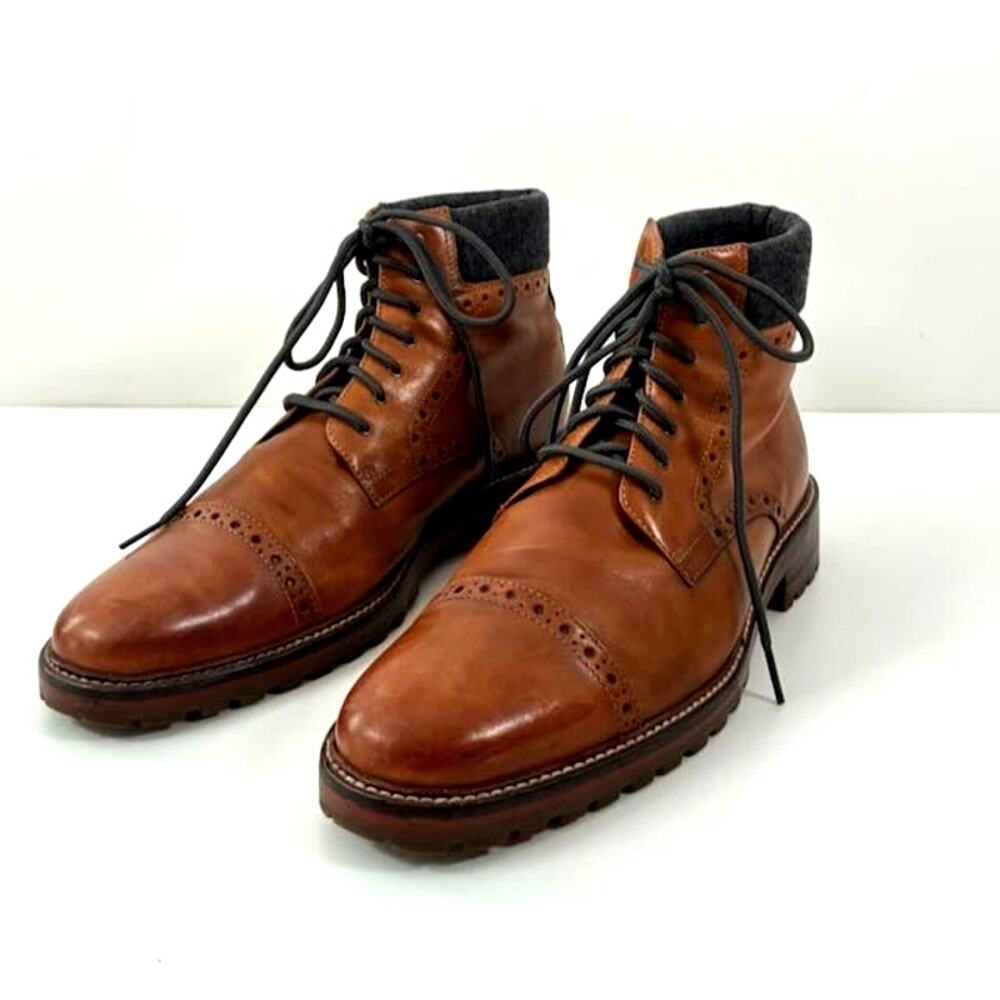 Johnston & Murphy Karnes Cap Toe Brown Leather Lace-Up Boots - Size 10M